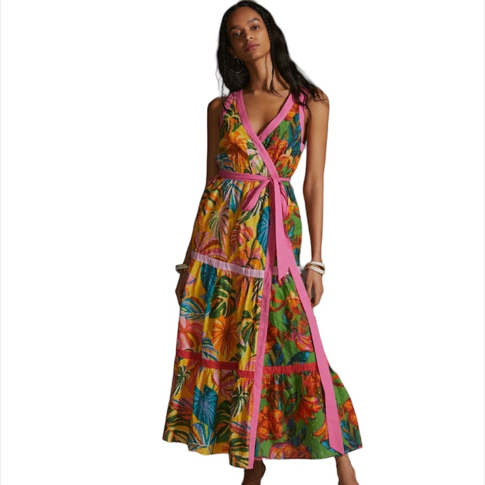Farm x Anthropologie Palm Wrap Maxi Dress Large